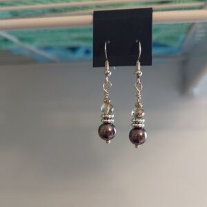 Silver and Brown Pearl Dangle Earrings